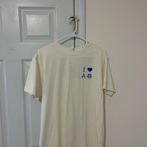 Cream T-Shirt with Blue Graphic